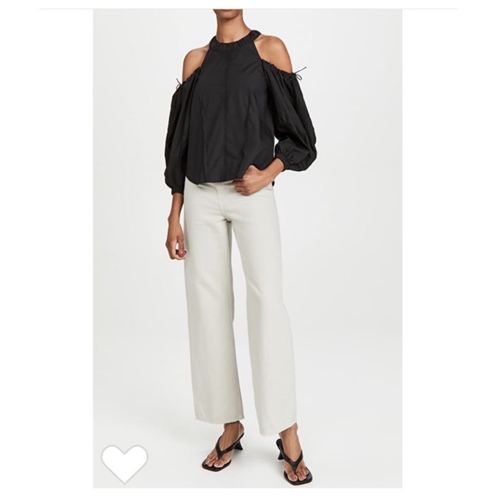 Jonathan Simkhai Black Designer Off Shoulder Cut Out Balloon Sleeve Josie Blouse - Picture 4 of 12